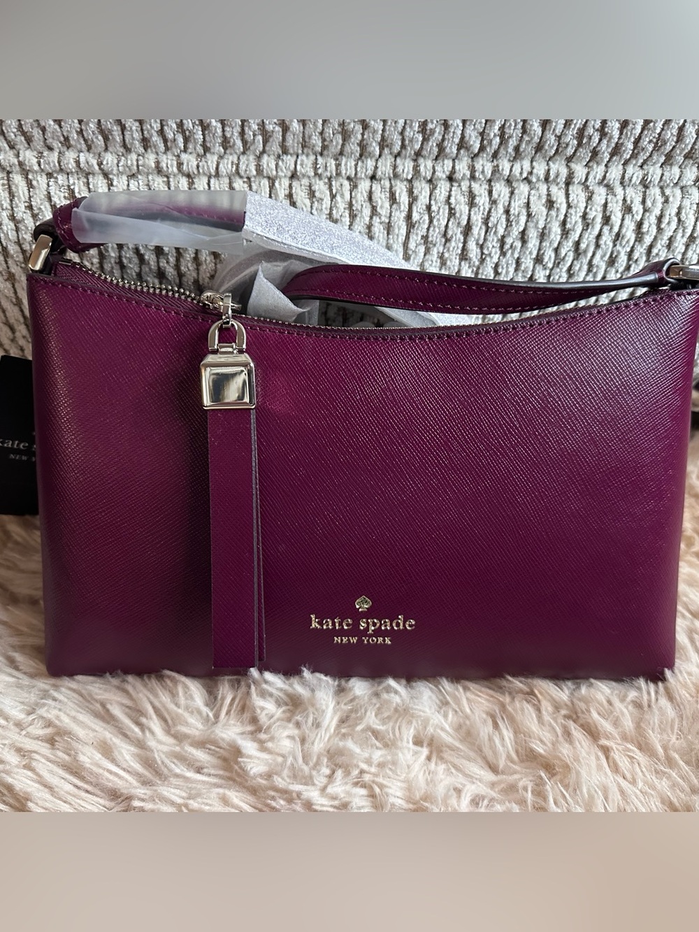kate spade Plum Saffiano Leather Shoulder Bag with Tassel